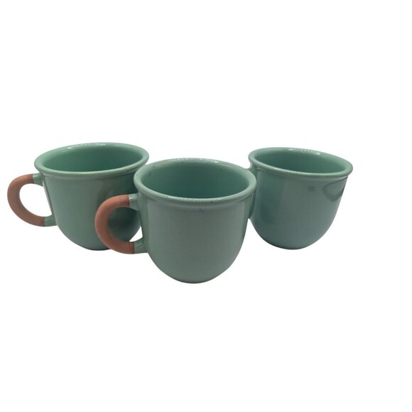 FUO31 by Furio Set Of 3 Handmade Ceramic Teal Mugs With Terracotta Handles - Picture 7 of 14